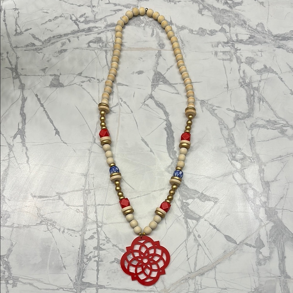 Beautiful Beaded Necklace with Bold Red Pendant